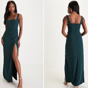 NWT Lulu's Glamorous Disposition Emerald Green Ruched Maxi Dress